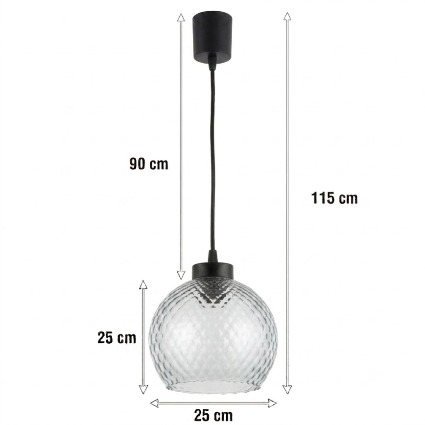 Brilagi - Żyrandol LED na lince RETRO GLASS 1xE27/60W/230V śr. 25 cm czarny/dymny szary