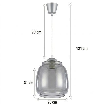 Brilagi - Żyrandol LED na lince RETRO GLASS 1xE27/60W/230V średnica 26 cm srebrny/dymnoszary
