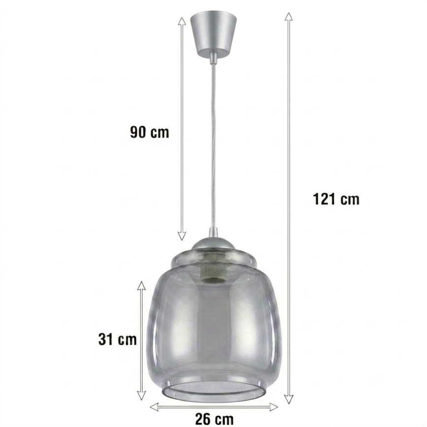 Brilagi - Żyrandol LED na lince RETRO GLASS 1xE27/60W/230V średnica 26 cm srebrny/dymnoszary