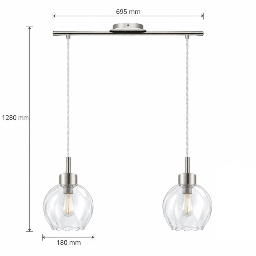BRILAGI - LED Żyrandol na linku RETRO GLASS 2xE27/60W/230V chrom matowy/przezroczyste