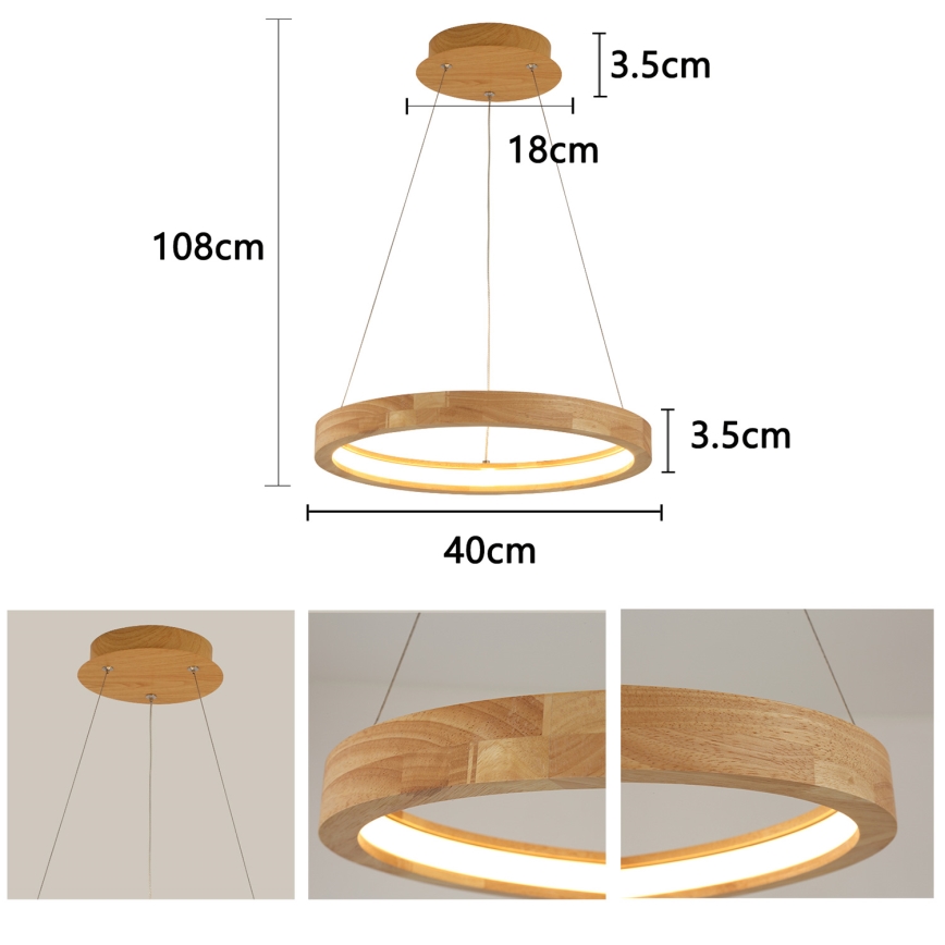 Brilagi - LED żyrandol na linku UMEA WOOD LED/30W/230V śr. 40 cm drewno