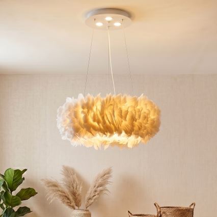 Brilagi - LED Żyrandol na przewodzie FEATHER 3xE27/40W/230V + 3xLED/3W śr. 50 cm biały