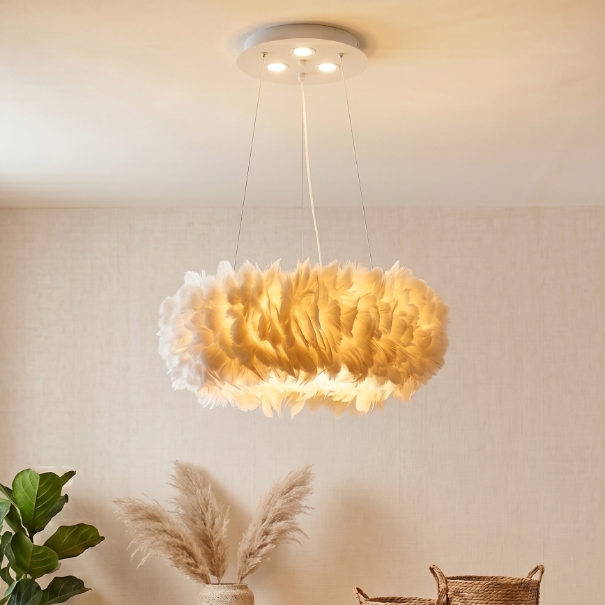 Brilagi - LED Żyrandol na przewodzie FEATHER 3xE27/40W/230V + 3xLED/3W śr. 50 cm biały