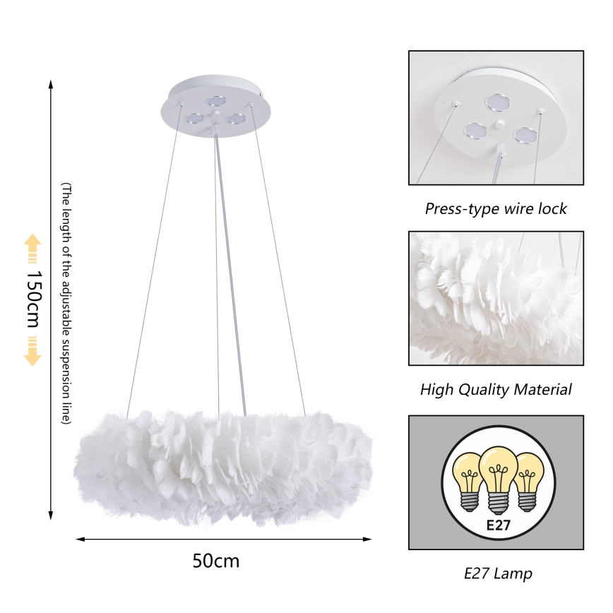 Brilagi - LED Żyrandol na przewodzie FEATHER 3xE27/40W/230V + 3xLED/3W śr. 50 cm biały