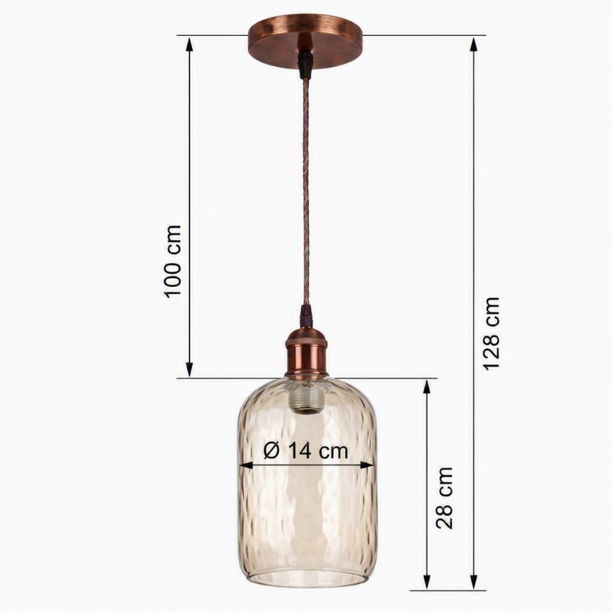 Brilagi - Lampa wisząca LED na przewodzie RETRO GLASS 1xE27/60W/230V średnica 14 cm miedziana/dymny brąz