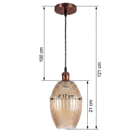 BRILAGI - lampa wisząca LED na lince RETRO GLASS 1xE27/60W/230V średnica 17 cm miedziana/dymowo-beżowa