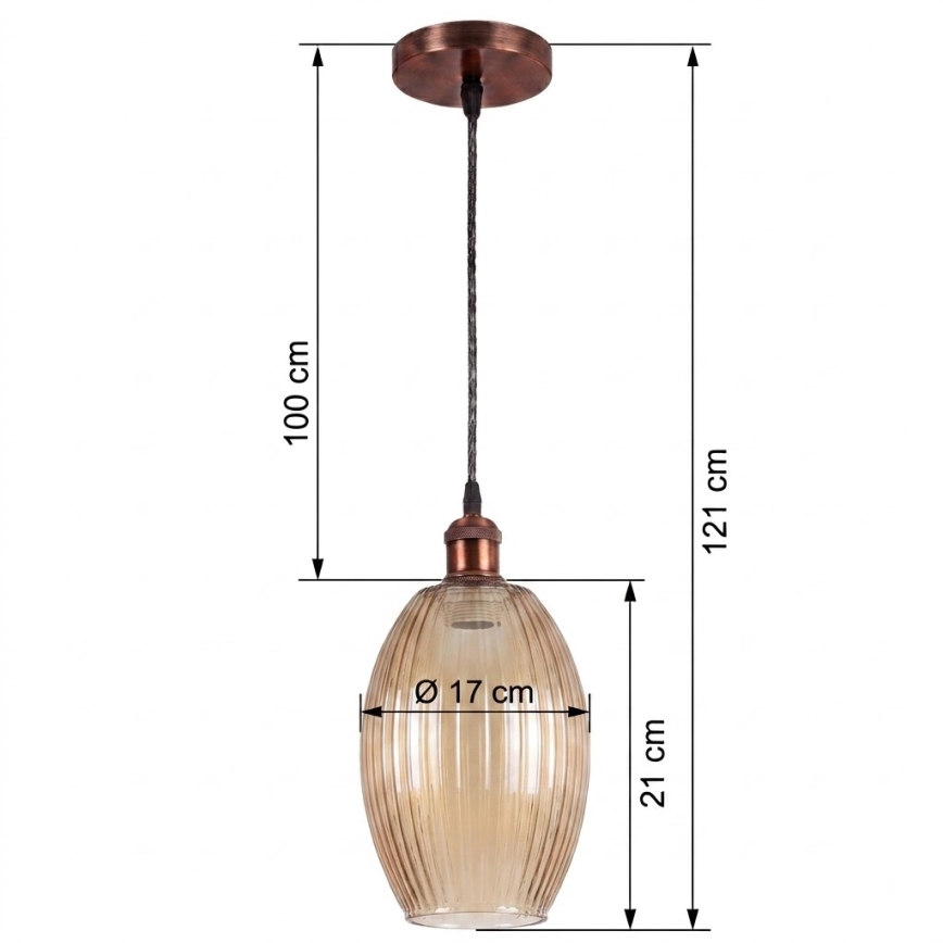 BRILAGI - lampa wisząca LED na lince RETRO GLASS 1xE27/60W/230V średnica 17 cm miedziana/dymowo-beżowa
