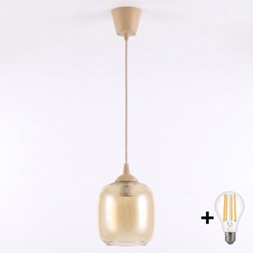 Brilagi - LED żyrandol na przewodzie RETRO GLASS 1xE27/60W/230V śr. 14 cm beżowy/przydymiony brąz