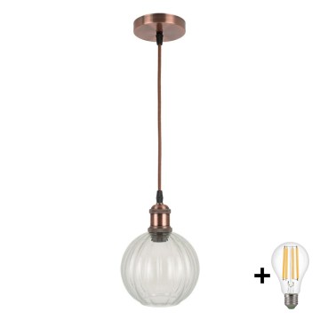 Brilagi - LED Żyrandol na przewodzie RETRO GLASS 1xE27/60W/230V śr. 18 cm miedziany/przezroczysty