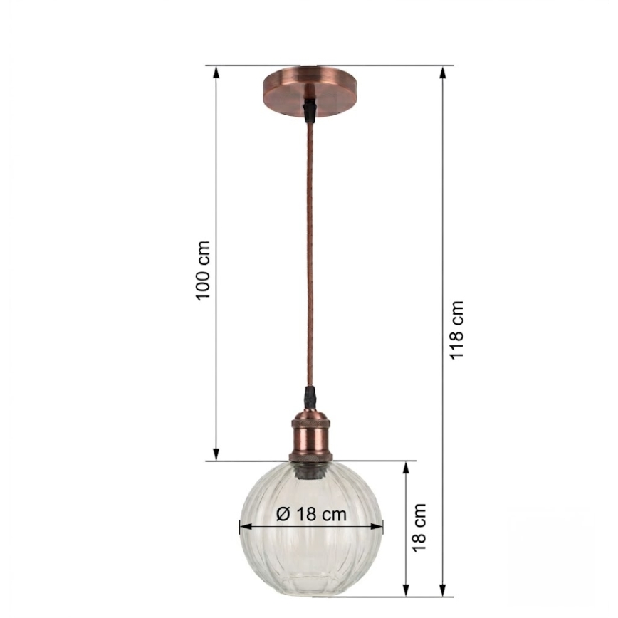 BRILAGI - LED Żyrandol na przewodzie RETRO GLASS 1xE27/60W/230V śr. 18 cm miedziany/przezroczysty