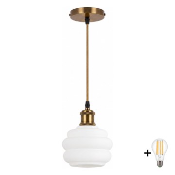 BRILAGI - LED Żyrandol na przewodzie RETRO GLASS 1xE27/60W/230V śr. 20 cm złoty/biały