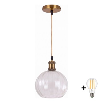 BRILAGI - LED Żyrandol na przewodzie RETRO GLASS 1xE27/60W/230V Ø 25 cm złoty/przezroczysty