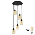 BRILAGI - LED Żyrandol na przewodzie RETRO GLASS 5xE27/60W/230V czarny/dymiony brąz