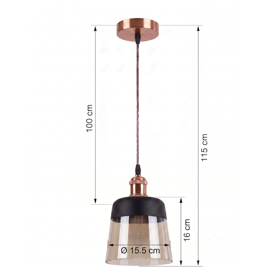 Brilagi - Lampa wisząca LED na przewodzie RETRO GLASS 1xE27/60W/230V śr. 15,5 cm miedziana/dymny beż/czarna