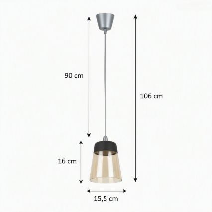 Brilagi - Lampa wisząca LED na przewodzie RETRO GLASS 1xE27/60W/230V śr. 15,5 cm srebrna/dymna beżowa/czarna