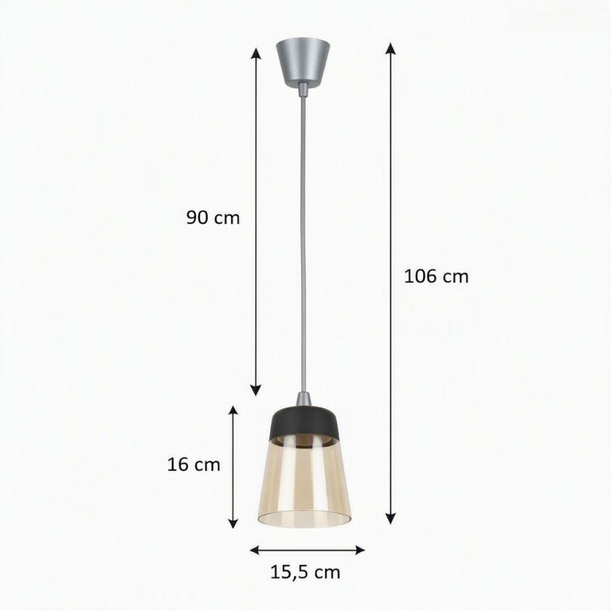 Brilagi - Lampa wisząca LED na przewodzie RETRO GLASS 1xE27/60W/230V śr. 15,5 cm srebrna/dymna beżowa/czarna