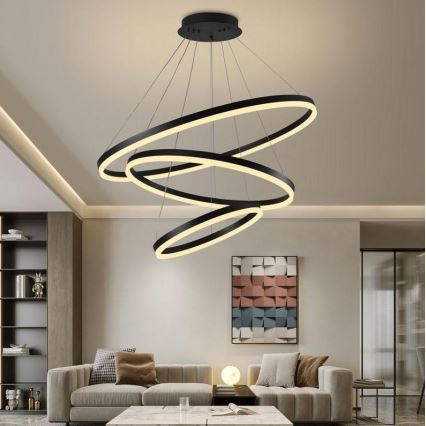 Brilagi - LED Żyrandol ściemnialny na lince CIRCLE LED/125W/230V 3000-6500K czarny + zdalne sterowanie