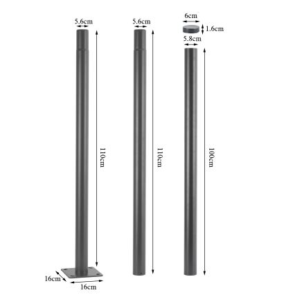 Brilagi - Metalowy pręt do słupa oświetlenia zewnętrznego URBAN, długość 3 m, średnica 58 mm, szary