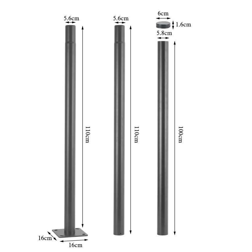 Brilagi - Metalowy pręt do słupa oświetlenia zewnętrznego URBAN, długość 3 m, średnica 58 mm, szary