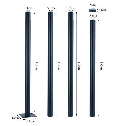 Brilagi - Metalowy słup oświetlenia zewnętrznego URBAN 4 m, średnica 58 mm, antracyt