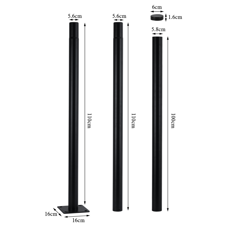 Brilagi - Metalowy pręt do słupa oświetlenia zewnętrznego URBAN 3 m, słup o średnicy 58 mm, czarny