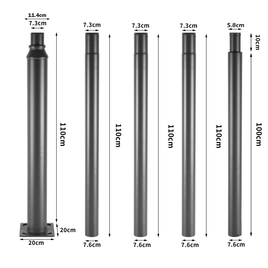 Brilagi - Metalowy słup do oświetlenia zewnętrznego URBAN, 5 m, Ø 58 mm, antracyt