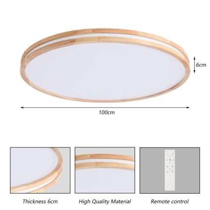 Brilagi - LED ściemnialna oprawa sufitowa MOLINA LED/128W/230V 3000-6000K dąb śr. 100 cm + pilot zdalnego sterowania