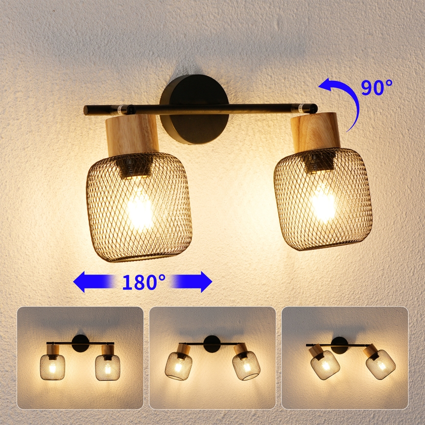 Brilagi - Oprawa punktowa BASKLITE 2xE27/15W/230V drewno/czarny