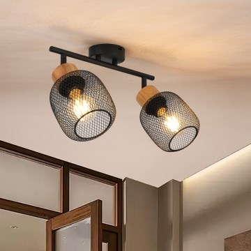 Brilagi - Oprawa punktowa BASKLITE 2xE27/15W/230V drewno kauczukowe/czarny