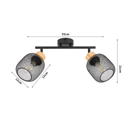 Brilagi - Oprawa punktowa BASKLITE 2xE27/15W/230V drewno kauczukowe/czarny