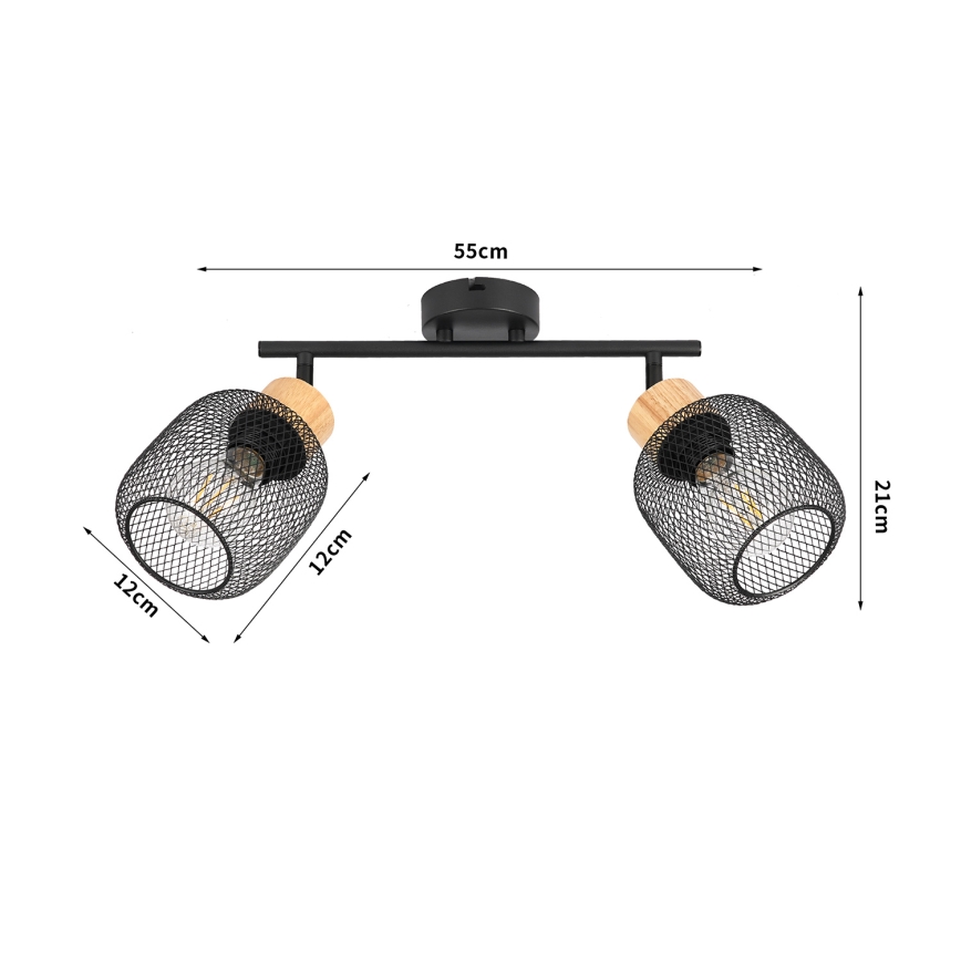 Brilagi - Oprawa punktowa BASKLITE 2xE27/15W/230V drewno kauczukowe/czarny