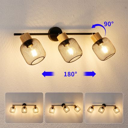 Brilagi - Oprawa punktowa BASKLITE 3xE27/15W/230V drewno/czarny