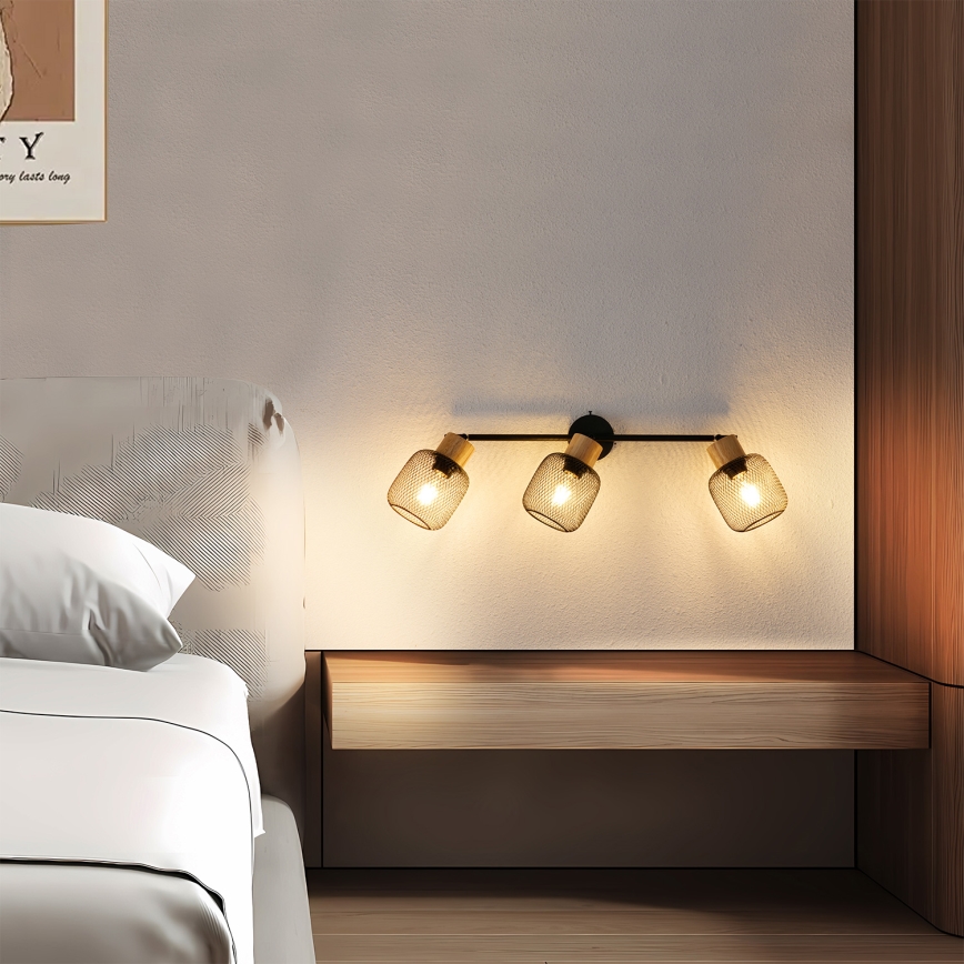 Brilagi - Oprawa punktowa BASKLITE 3xE27/15W/230V drewno/czarny