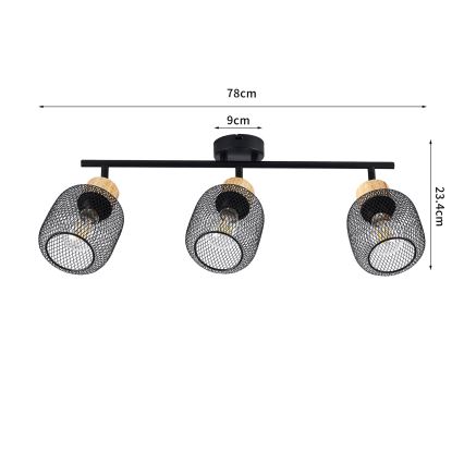 Brilagi - Oprawa punktowa BASKLITE 3xE27/15W/230V drewno/czarny
