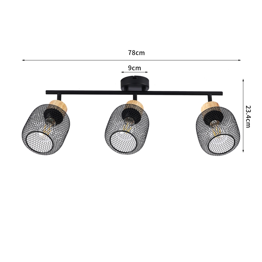 Brilagi - Oprawa punktowa BASKLITE 3xE27/15W/230V drewno/czarny
