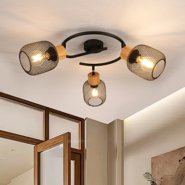 Brilagi - Oprawa punktowa BASKLITE 3xE27/15W/230V drewno/czarny