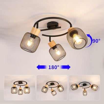 Brilagi - Oprawa punktowa BASKLITE 3xE27/15W/230V drewno/czarny