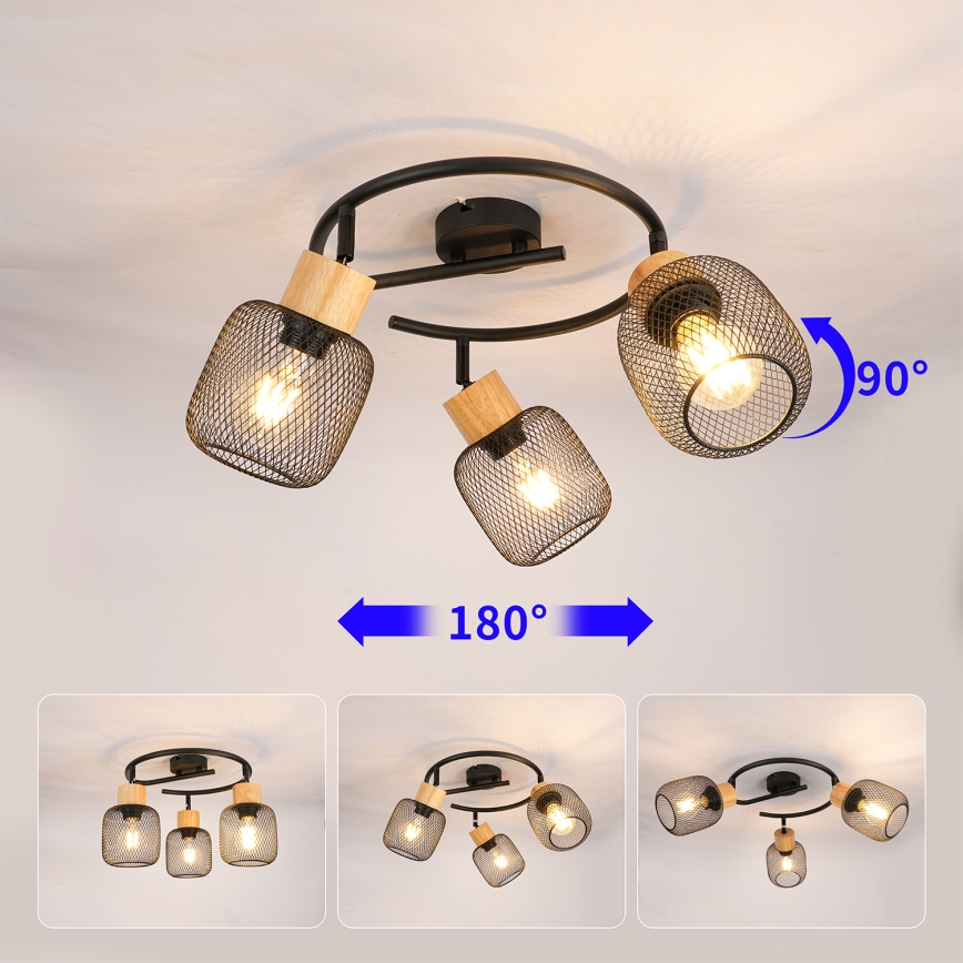 Brilagi - Oprawa punktowa BASKLITE 3xE27/15W/230V drewno/czarny