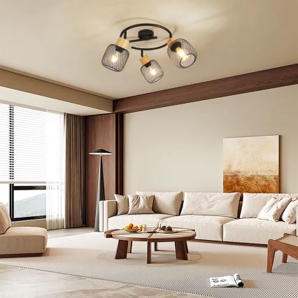 Brilagi - Oprawa punktowa BASKLITE 3xE27/15W/230V drewno/czarny