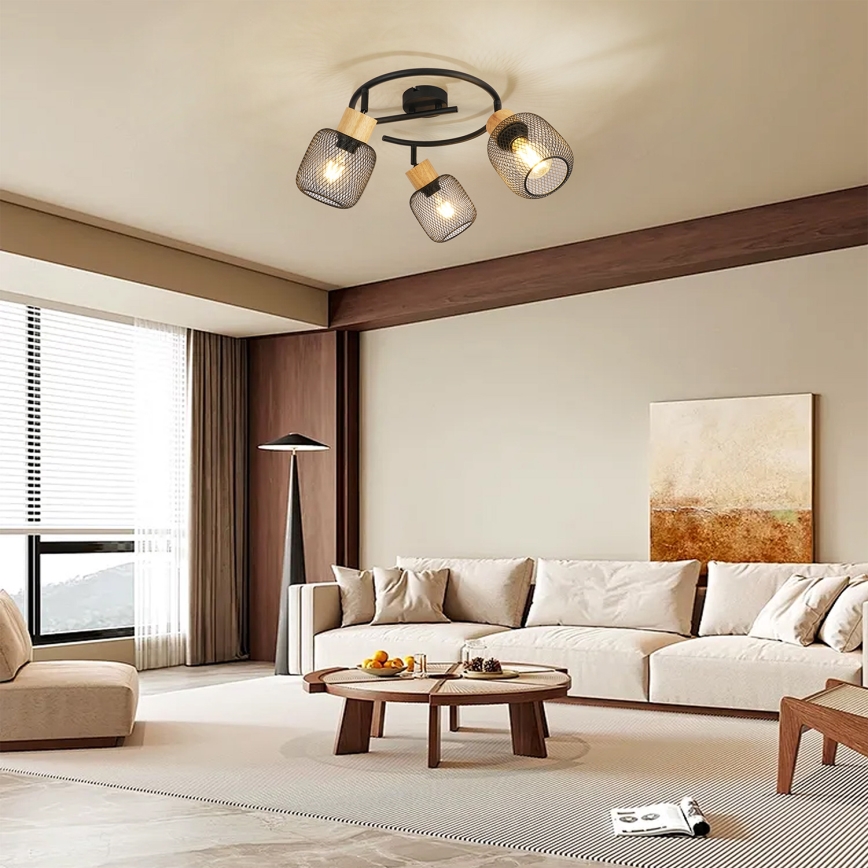 Brilagi - Oprawa punktowa BASKLITE 3xE27/15W/230V drewno/czarny