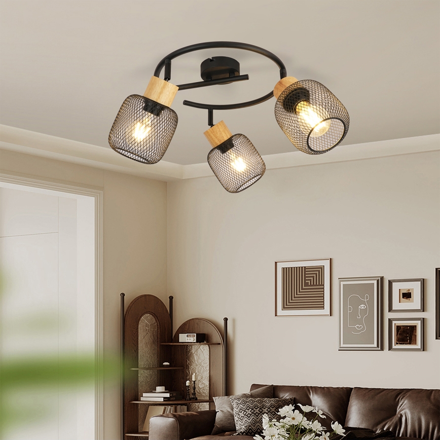 Brilagi - Oprawa punktowa BASKLITE 3xE27/15W/230V drewno/czarny