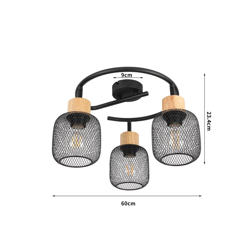 Brilagi - Oprawa punktowa BASKLITE 3xE27/15W/230V drewno/czarny