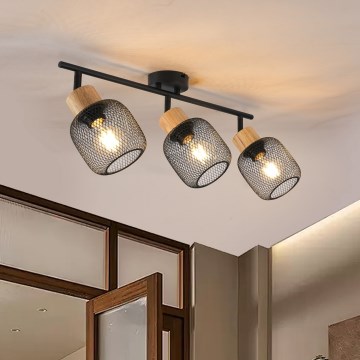 Brilagi - Oprawa punktowa BASKLITE 3xE27/15W/230V drewno kauczukowe/czarne