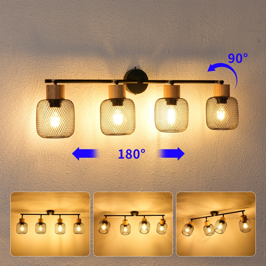 Brilagi - Oprawa punktowa BASKLITE 4xE27/15W/230V drewno/czarny