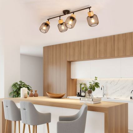 Brilagi - Oprawa punktowa BASKLITE 4xE27/15W/230V drewno/czarny