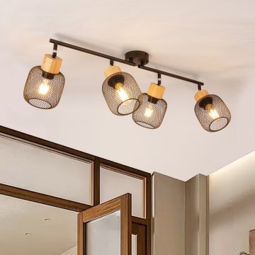 Brilagi - Oprawa punktowa BASKLITE 4xE27/15W/230V drewno kauczukowe/czarny