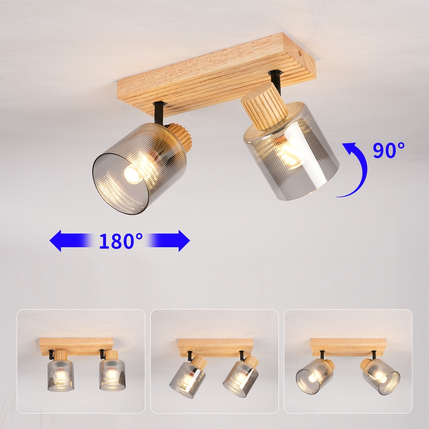 Brilagi - Oprawa punktowa HYGGE 2xE14/15W/230V drewno kauczukowe/dymione