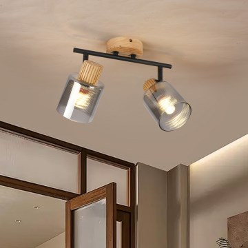 Brilagi - Oprawa punktowa HYGGE 2xE14/15W/230V drewno kauczukowe/przydymione