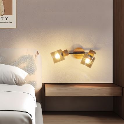 Brilagi - Oprawa punktowa HYGGE 2xE14/15W/230V drewno kauczukowe/przydymione