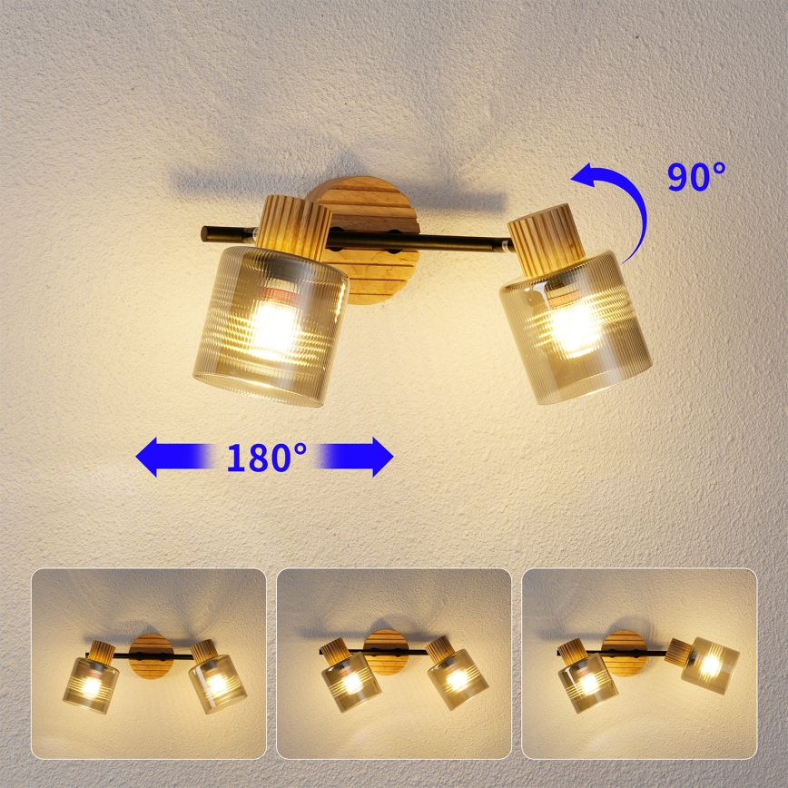 Brilagi - Oprawa punktowa HYGGE 2xE14/15W/230V drewno/przydymione